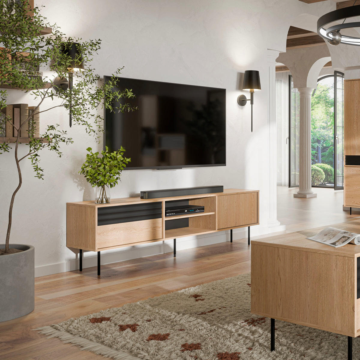 TV-MÖBEL Astra Holz und Schwarz - Schwarz, Holzwerkstoff (180/55/40cm) - Petits-meubles