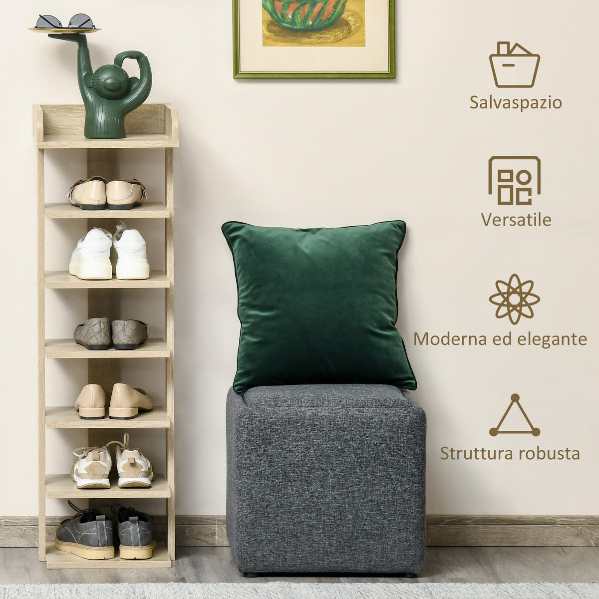 SCHUHREGAL,HOLZ Ablagefach für 6 Paar 32x30x104cm - Beige, Holzwerkstoff (32/104/30cm) - Vallsero