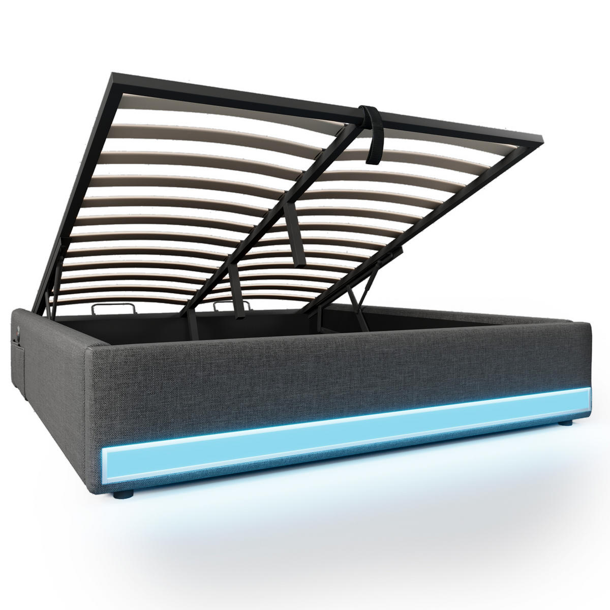 POLSTERBETT 140/200 cm Grau mit LED-Beleuchtung und USB-Anschlüssen - Grau, Textil (140/200cm) - OKWISH