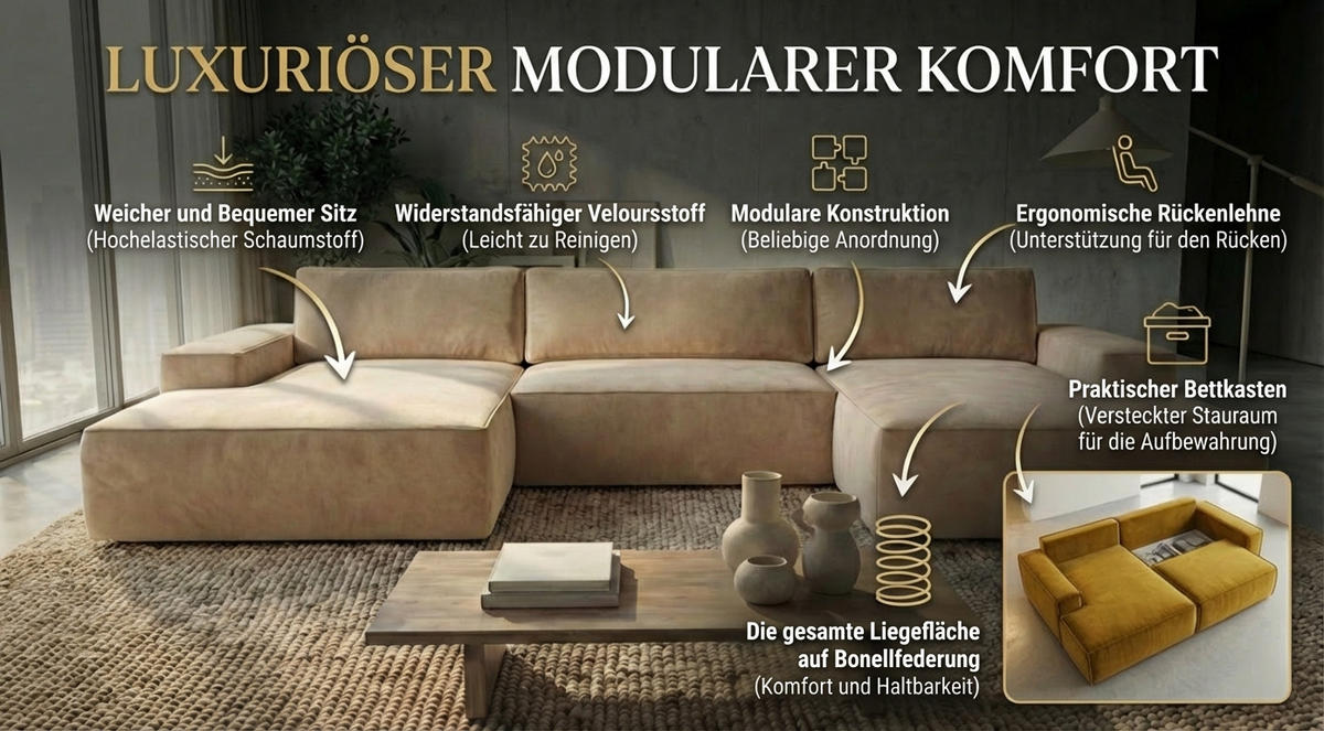 ECKSOFA EINAR 362 cm x 170 cm – Stoff: VELUTTO Espresso 6 Farbe: Dunkelbraun - Dunkelbraun, Textil (362/170cm) - A&J MöbelLand