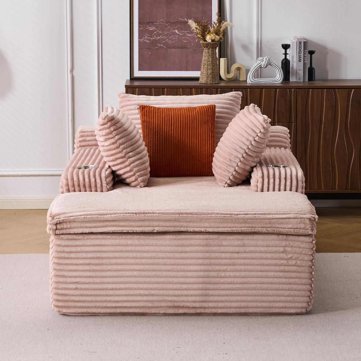 SOFA mit Chaiselongue Pink Cord - Pink, Kunststoff (112/63/165cm) - Meubliv