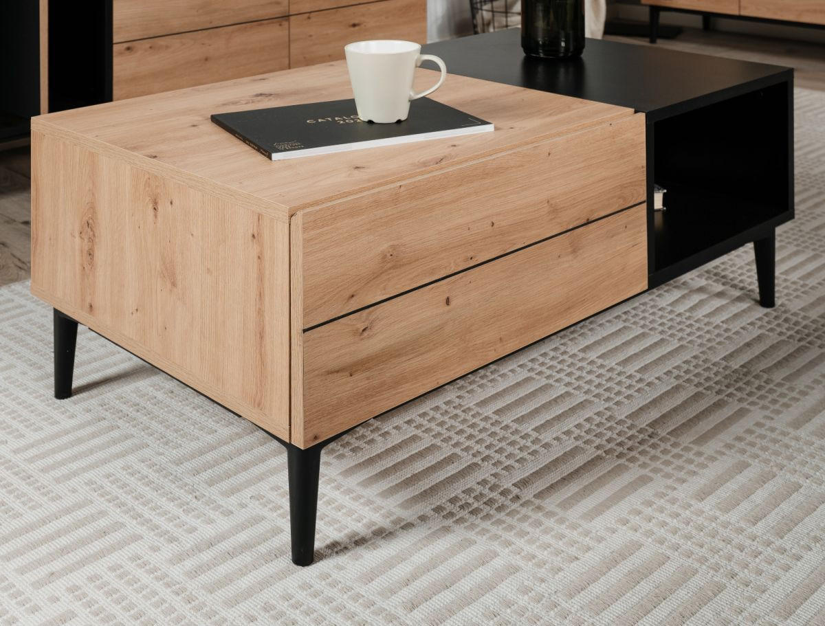 COUCHTISCH Eiche Artisan, schwarz 100 cm, Wohnzimmertisch mit Schubkasten und Ablage - Schwarz/Eiche Artisan, Holzwerkstoff (100/55/40cm) - Furn.Design