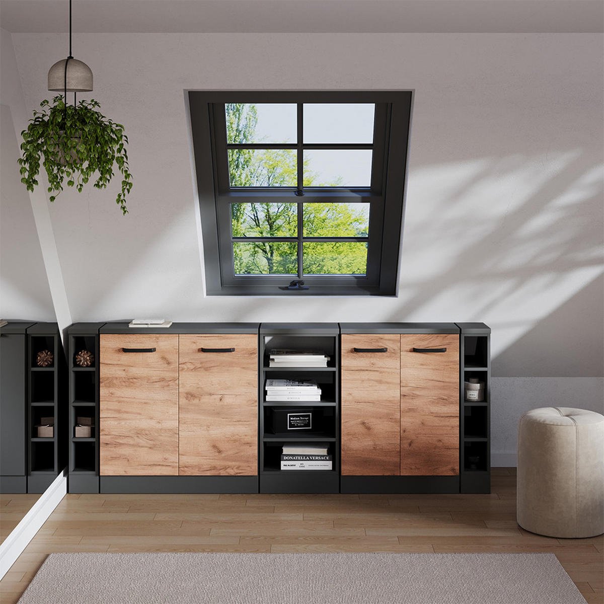 DACHSCHRÄGENSCHRANK Rion Anthrazit 40 x 81.8 cm mit 4 Fächern, Schrankkorpus 60 cm Tiefe - Anthrazit, Holzwerkstoff (40/83.8/60cm) - Vicco