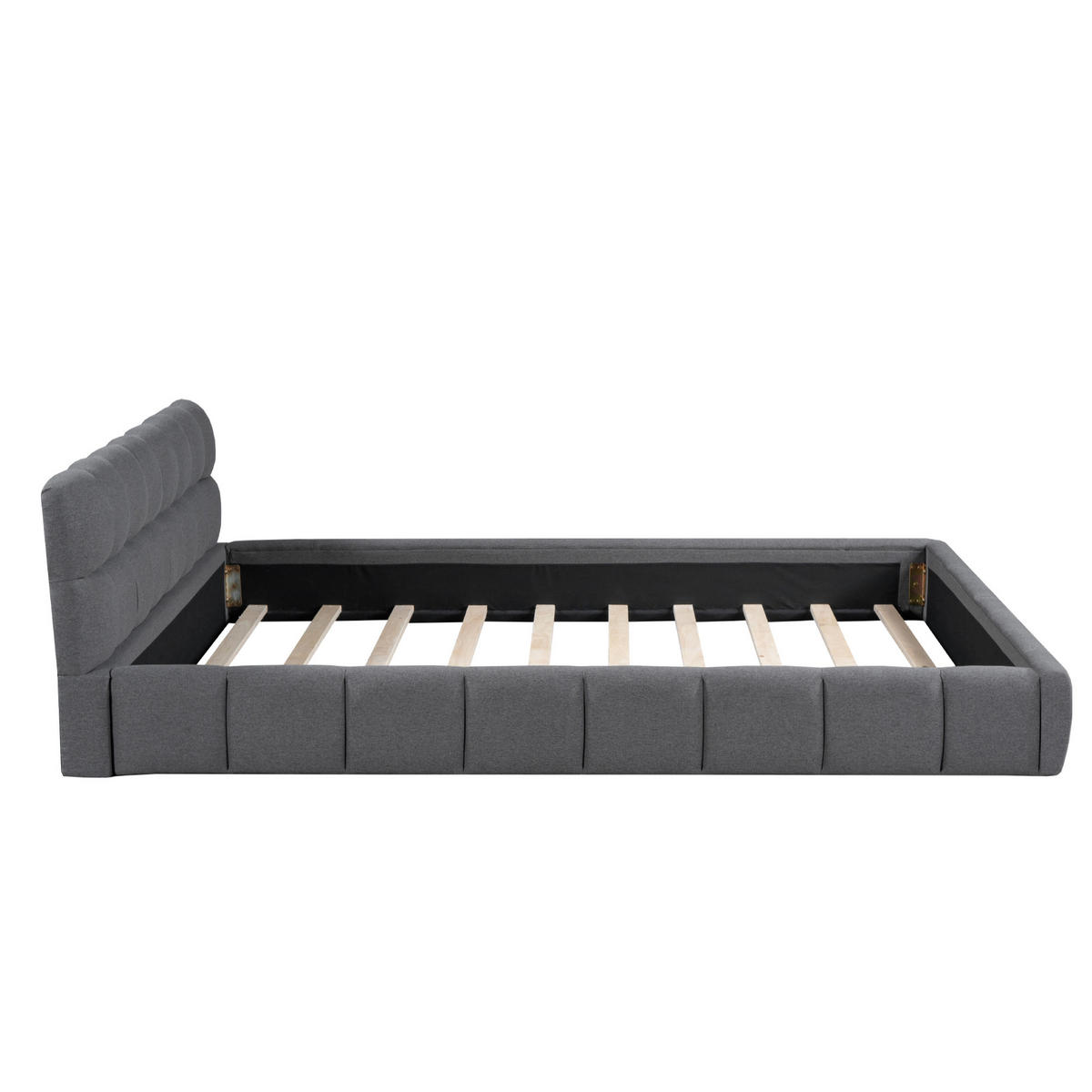 POLSTERBETT 140/190 cm mit Rückenlehne in Grau, Doppelbett mit Lattenrost - Grau, Textil (140/190cm) - OKWISH