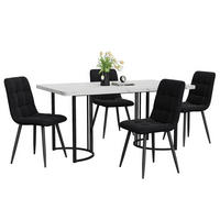 ESSZIMMER-SET 5-tlg mit Marmor-Spanplatten-Tisch 140x80, vier Samtstühlen mit verstellbaren Metallbeinen, weiß-schwarz - Schwarz, Holzwerkstoff (80/75/140cm) - Luhomfu