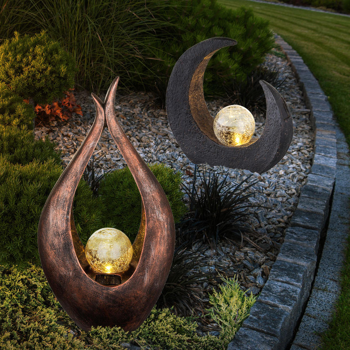 LED AUSSENLEUCHTE Bronze Glas Crackle Optik 2er Set - Bronzefarben, Kunststoff (26.5/13/50cm)