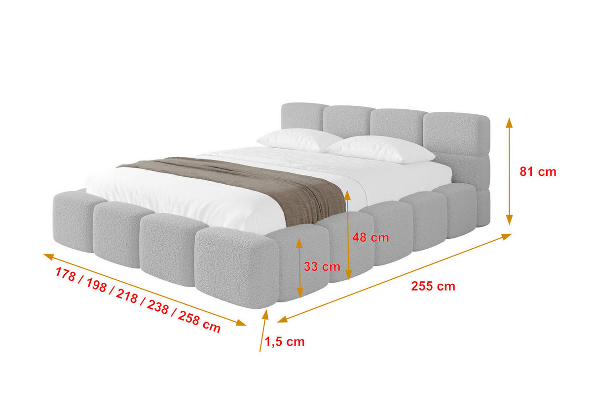 POLSTERBETT mit Bettkasten und Lattenrost, Bett mit Matratze H3/H4, Kopfteil, Boxbett, Doppelbett mit Stauraum - NATA-v1 160x200 Hellgrau - Hellgrau, Holzwerkstoff/Textil (160/200cm) - ALTDECOR