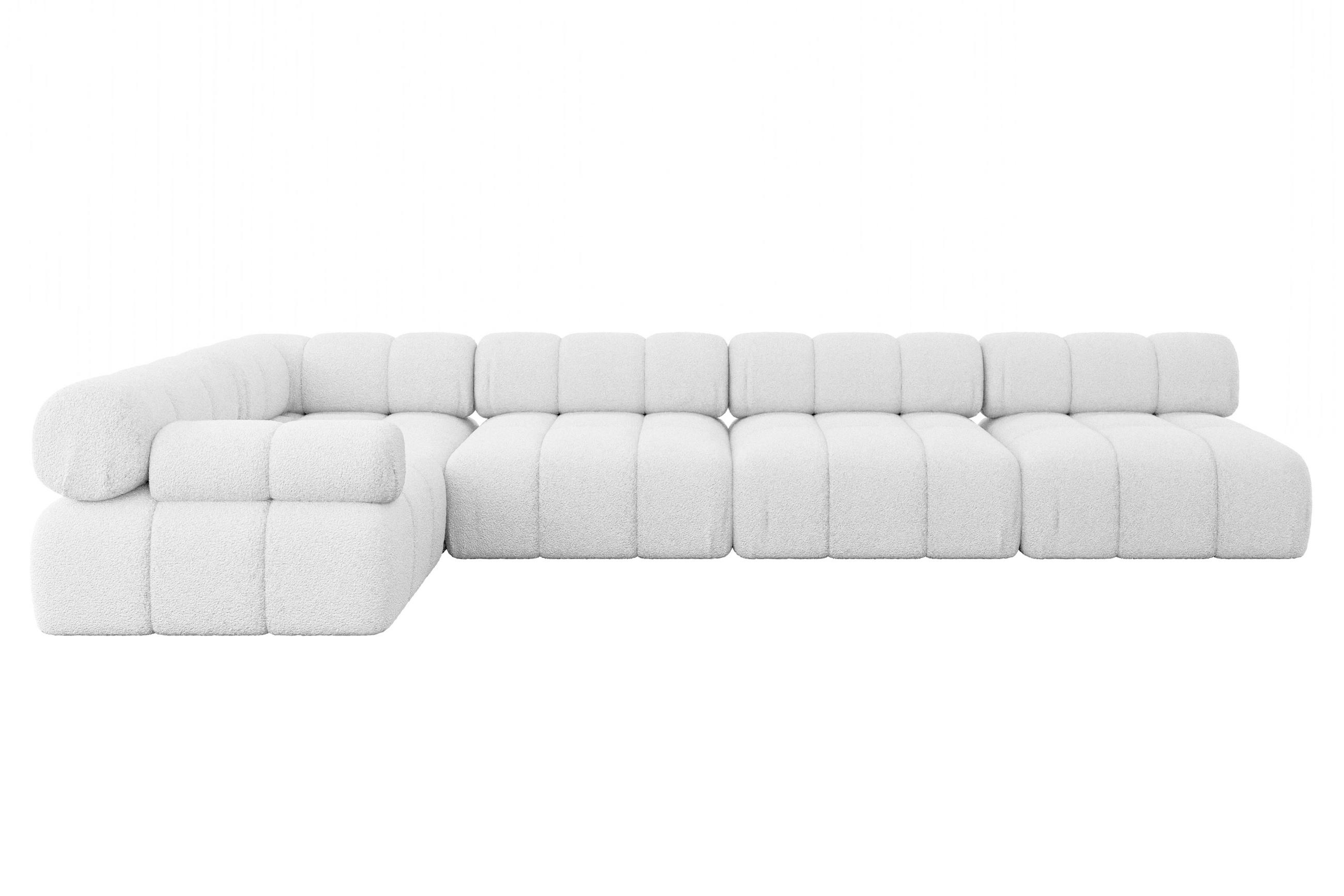 ECKSOFA modulares Sofa Mende-L3 - 380x190x70 cm Weiß Bouclé - Weiß, Holzwerkstoff/Textil (380/190cm) - ALTDECOR