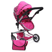 PUPPENWAGEN Bella 9695 Puppenkorb, Sonnendach, Tasche, Schiebegriff verstellbar, Polyester - Rosa, Metall (50/42/78cm) - Moni