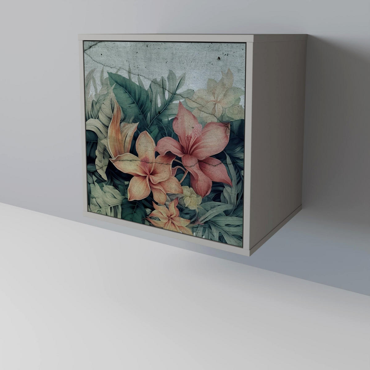 SIDEBOARD HEAVENLY BLOOM, Grau, 57,5x42x70,5 cm, Schwarze Metall-Sternfüße - Multicolor/Schwarz, Holzwerkstoff/Metall (57.5/70.5/42cm) - SpaceRebels