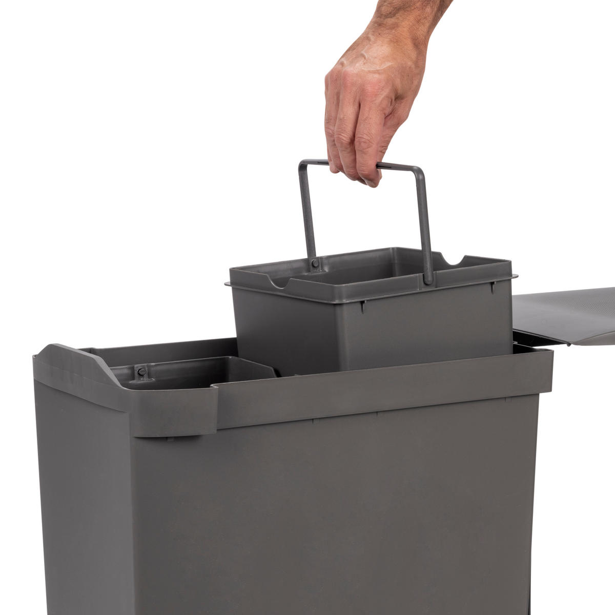 RECYCLINGBEHÄLTER für Küche, 2 x 14 Liter, Unterseitigbefeistigung und automatische Extraktion, Stahl und Kunststoff, Anthrazitgrau - Anthrazit, Metall (26/45/46.5cm) - EMUCA