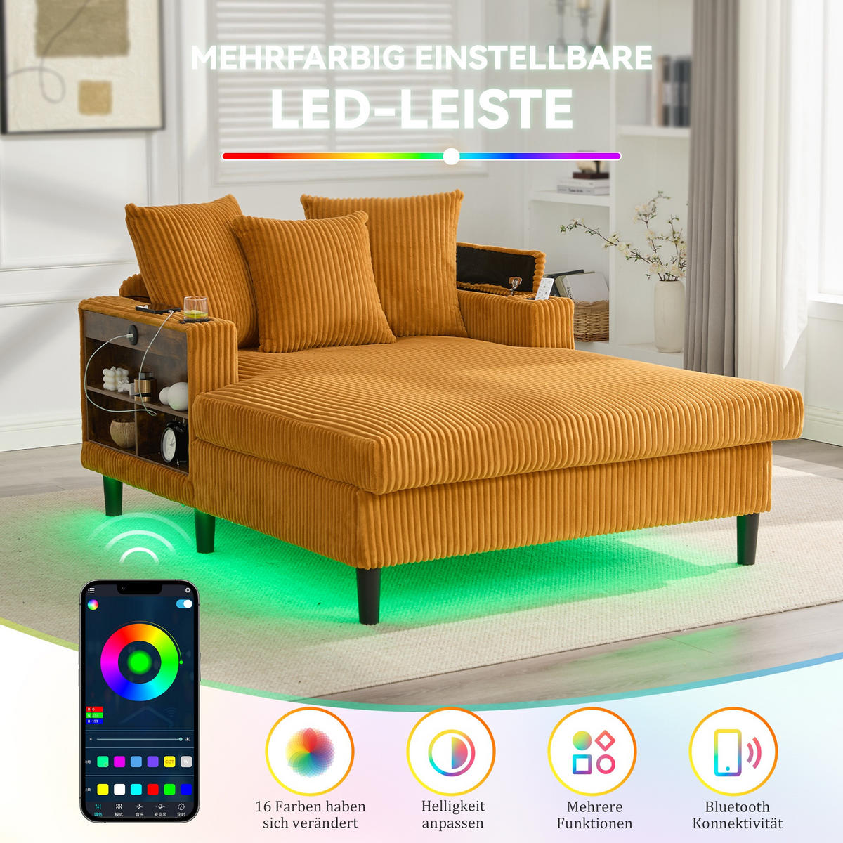 RELAXLIEGE XXL Polsterliege,Relaxsessel,Cord,Gelb - Gelb, Textil (129/70/170cm) - LVHOM