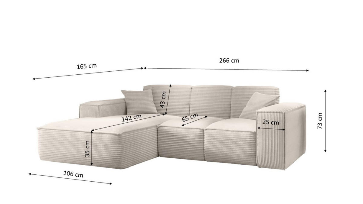 ECKSOFA L-Form Wohnzimmer SIENA Stoff Poso Beige Links - Beige, Holz/Textil (165/266cm) - Kaiser Möbel