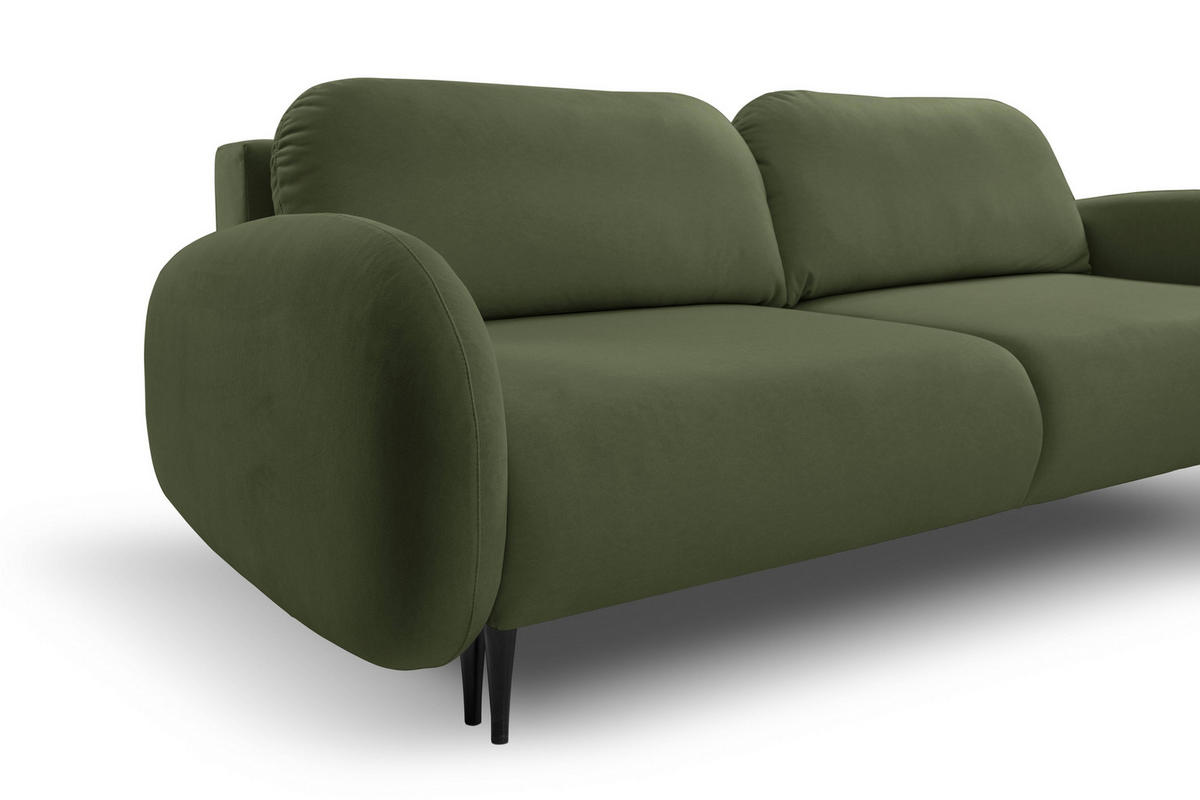 BETTSOFA AGIO Grün Plüsch-Stoff mit Schlaffunktion - Grün, Holz (232/95/109cm) - MASSENO