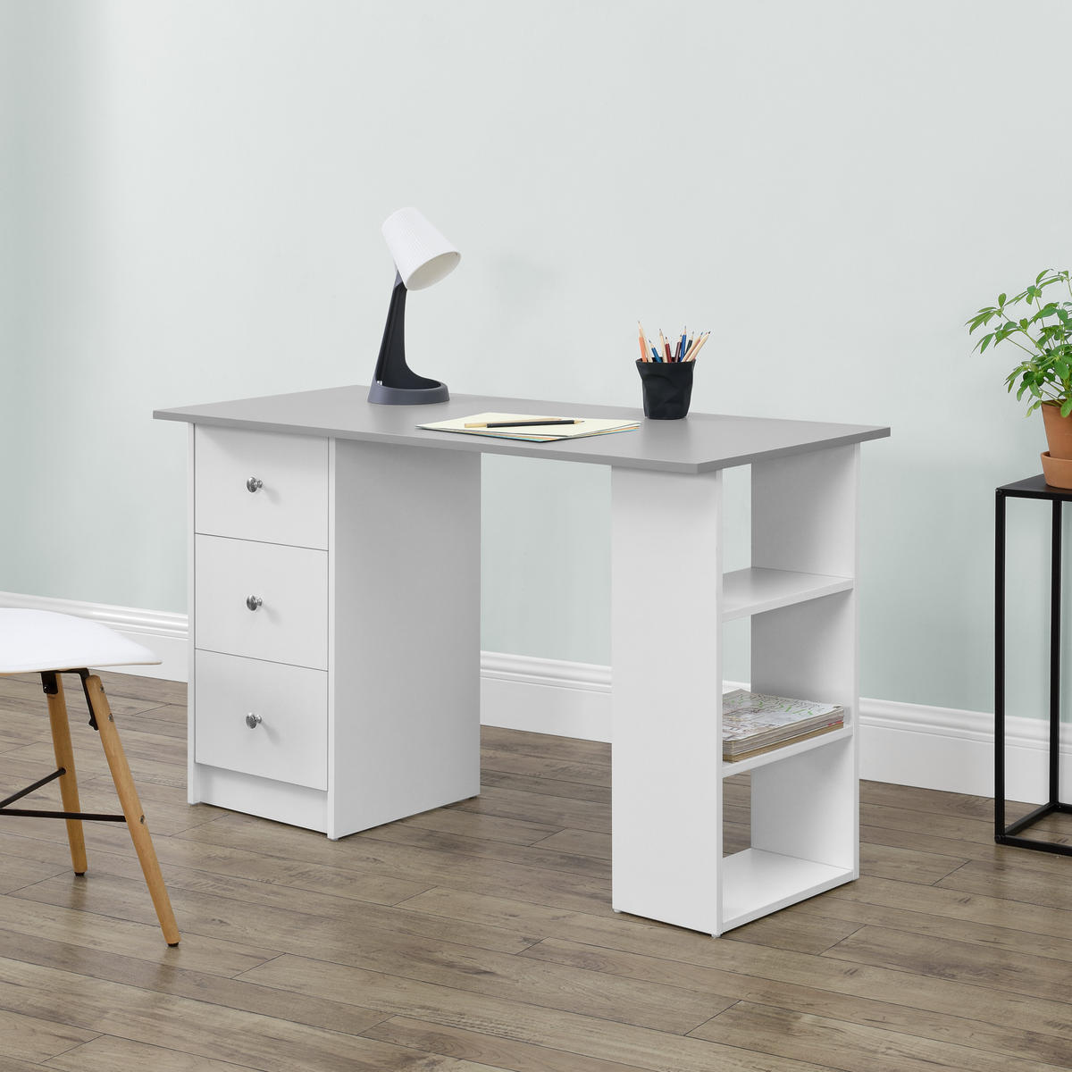 SCHREIBTISCH Lemberg - Hellgrau/Weiß, Holzwerkstoff (49/120/72cm) - [en.casa]