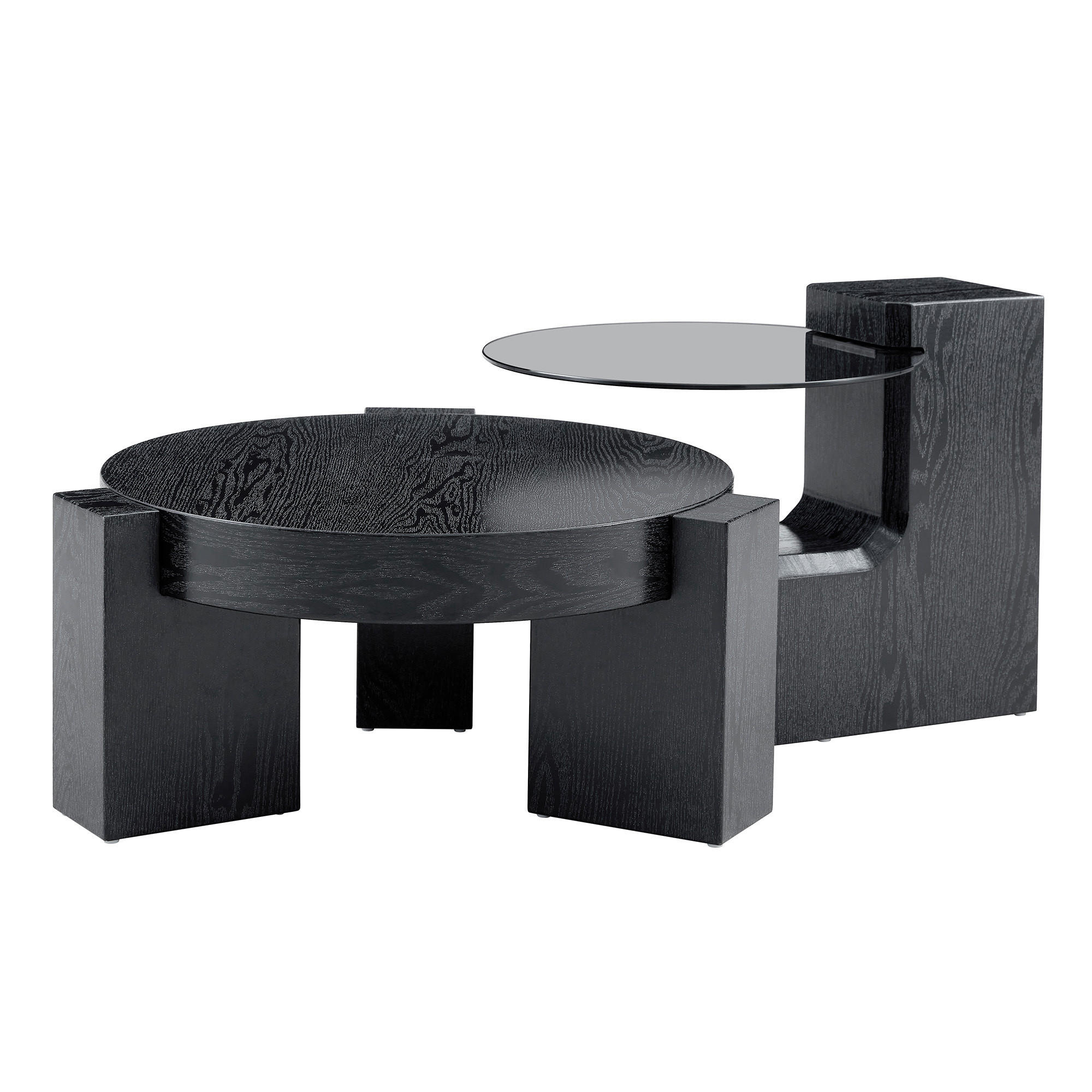 COUCHTISCH in Schwarz 2er-Set Couchtisch-Kombination mit Glasplatte für Wohnzimmer, B44/T62/H44 cm, Ø61/H30 cm - Schwarz, Glas/Holzwerkstoff (61/61/44cm) - STILVORA