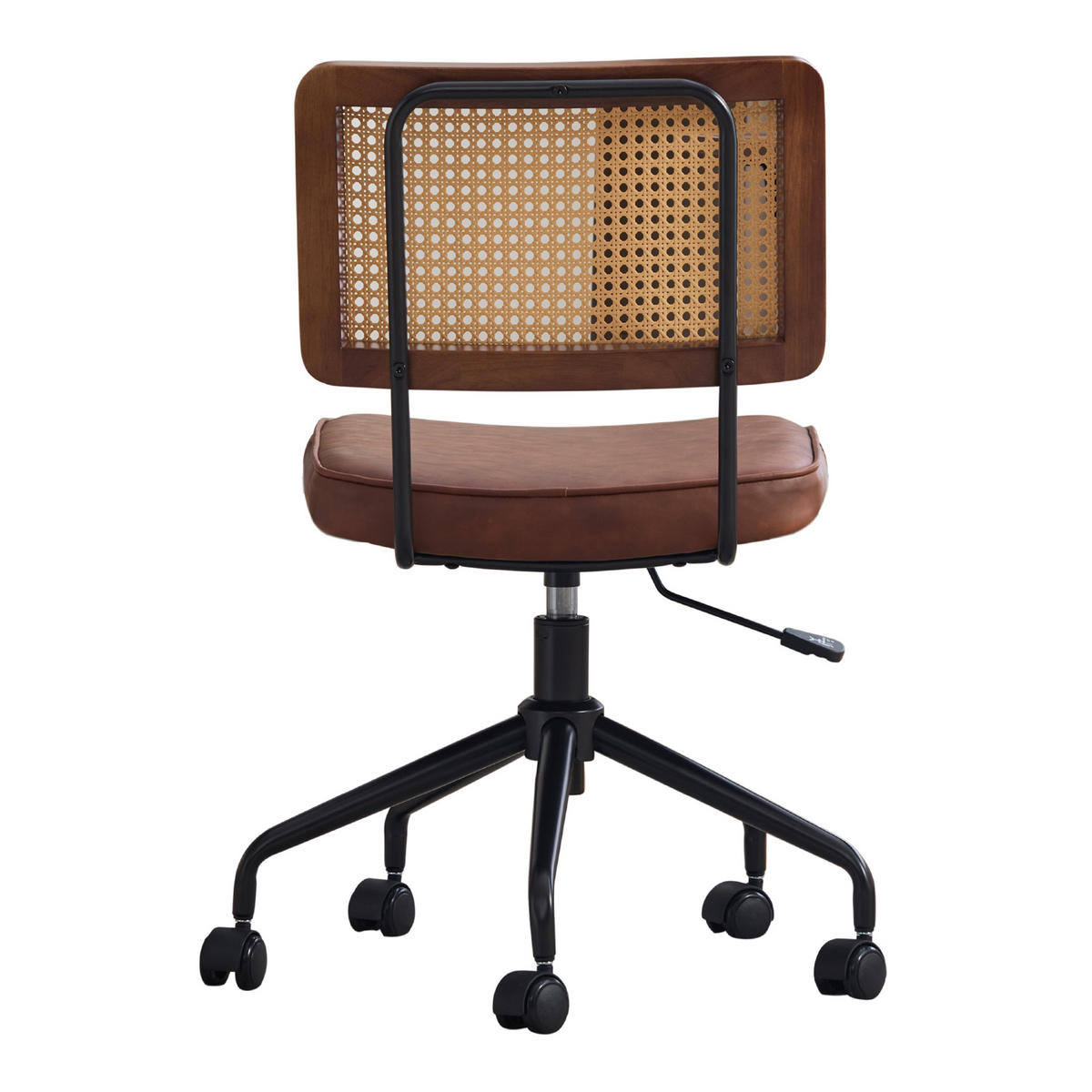 KANCELÁŘSKÁ ŽIDLE Vintage ratanová, kožený sedák, hnědá - hnědá, kůže (55/91.5/58.5cm) - Urban Meuble