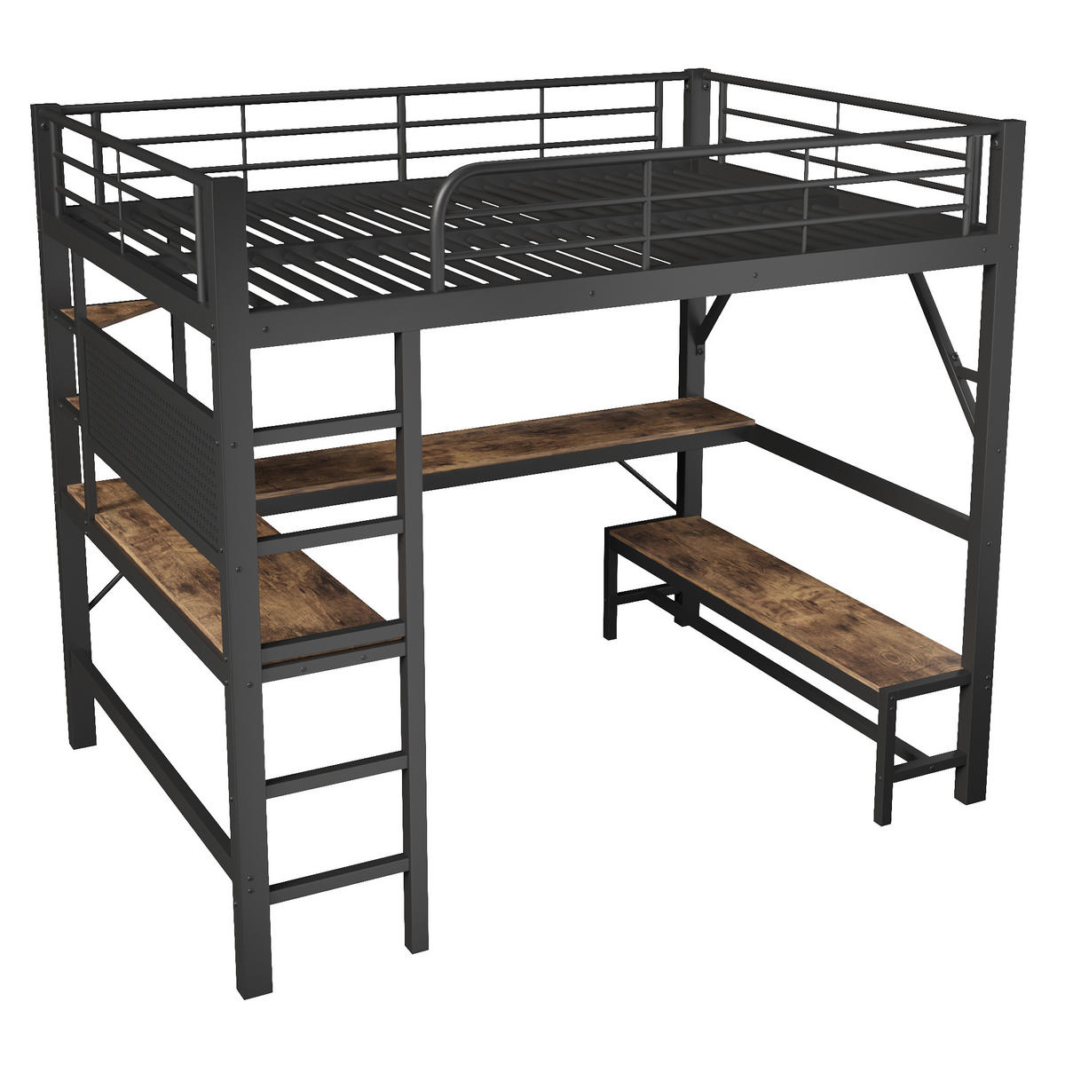 HOCHBETT 160/200 cm mit Schreibtisch und LED, DE-41983, in Schwarz - Schwarz, Metall (160/200cm) - ComfortXL