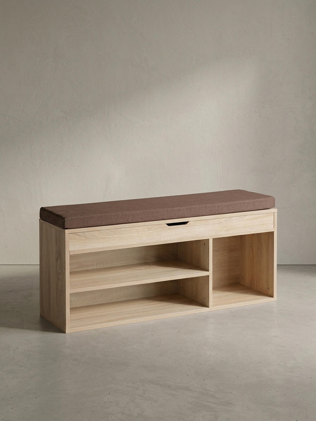 GARDEROBENBANK Holz gepolstert mit Stauraum, Beige 104x32x51 cm - Beige/Braun, Holz/Textil (104/51/32cm) - KADIMA DESIGN