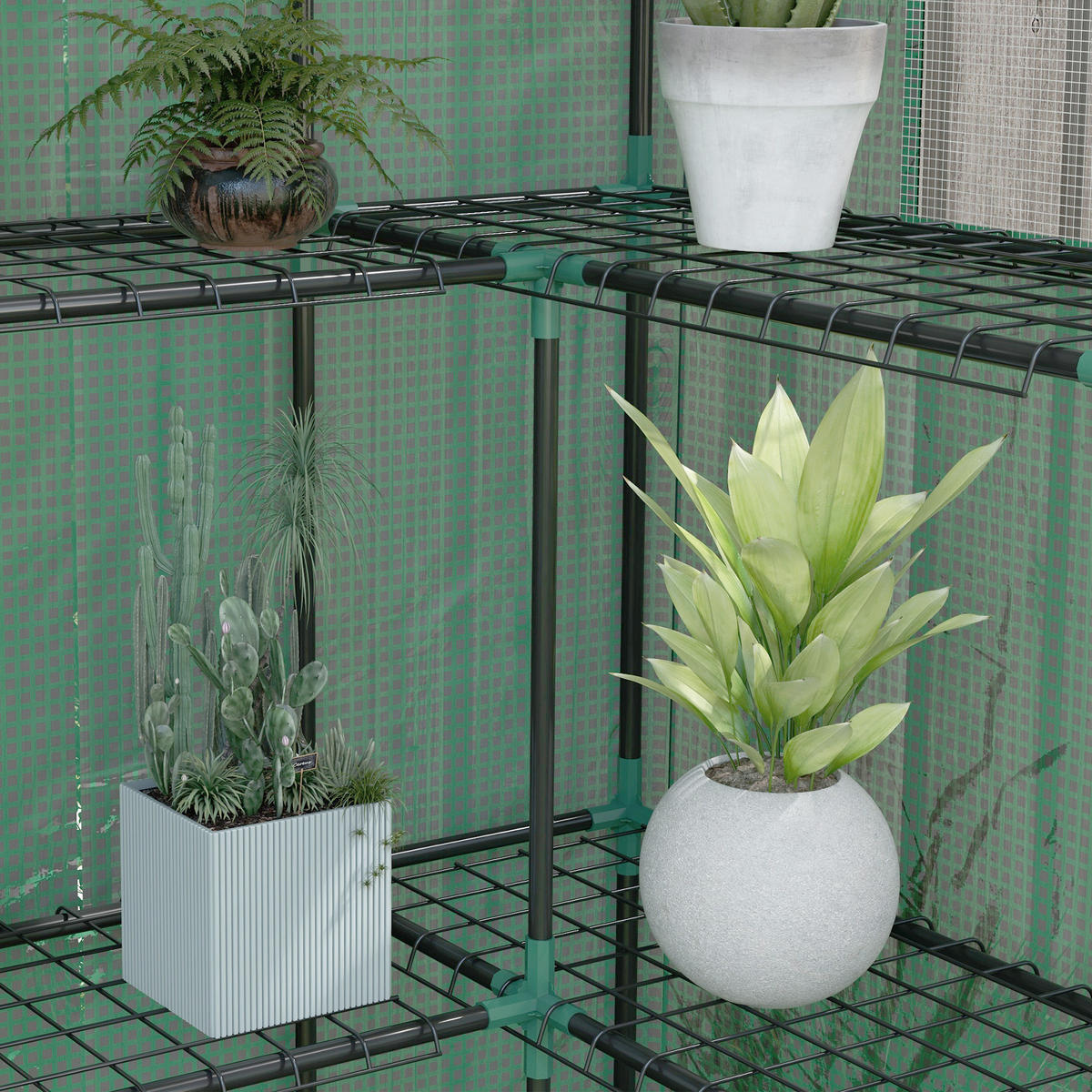 GEWÄCHSHAUS DE-11952 mit Tür, 2 Fenstern & U-Etagen Transparent - Grün, Kunststoff (73/190/140cm) - ComfortXL