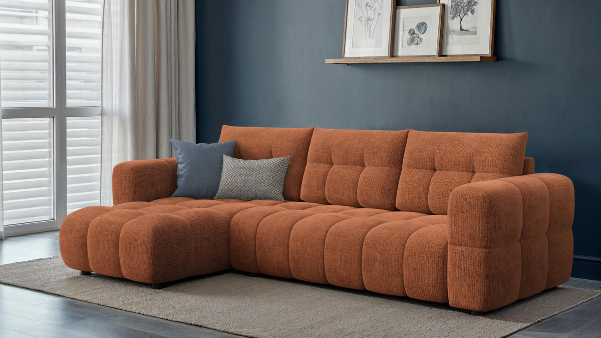 ECKSOFA CLOUDI 4-Sitzer links, rostrot - Schwarz/Orange, Holz/Textil (294/160cm) - Courtois Laville