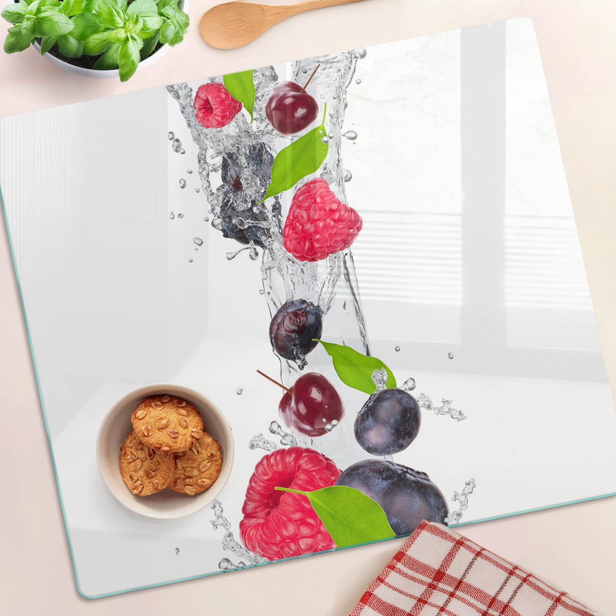 GLASPLATTE 60x52 cm Obst und Wasser - Multicolor, Glas (60/0.4/52cm) - TULUP
