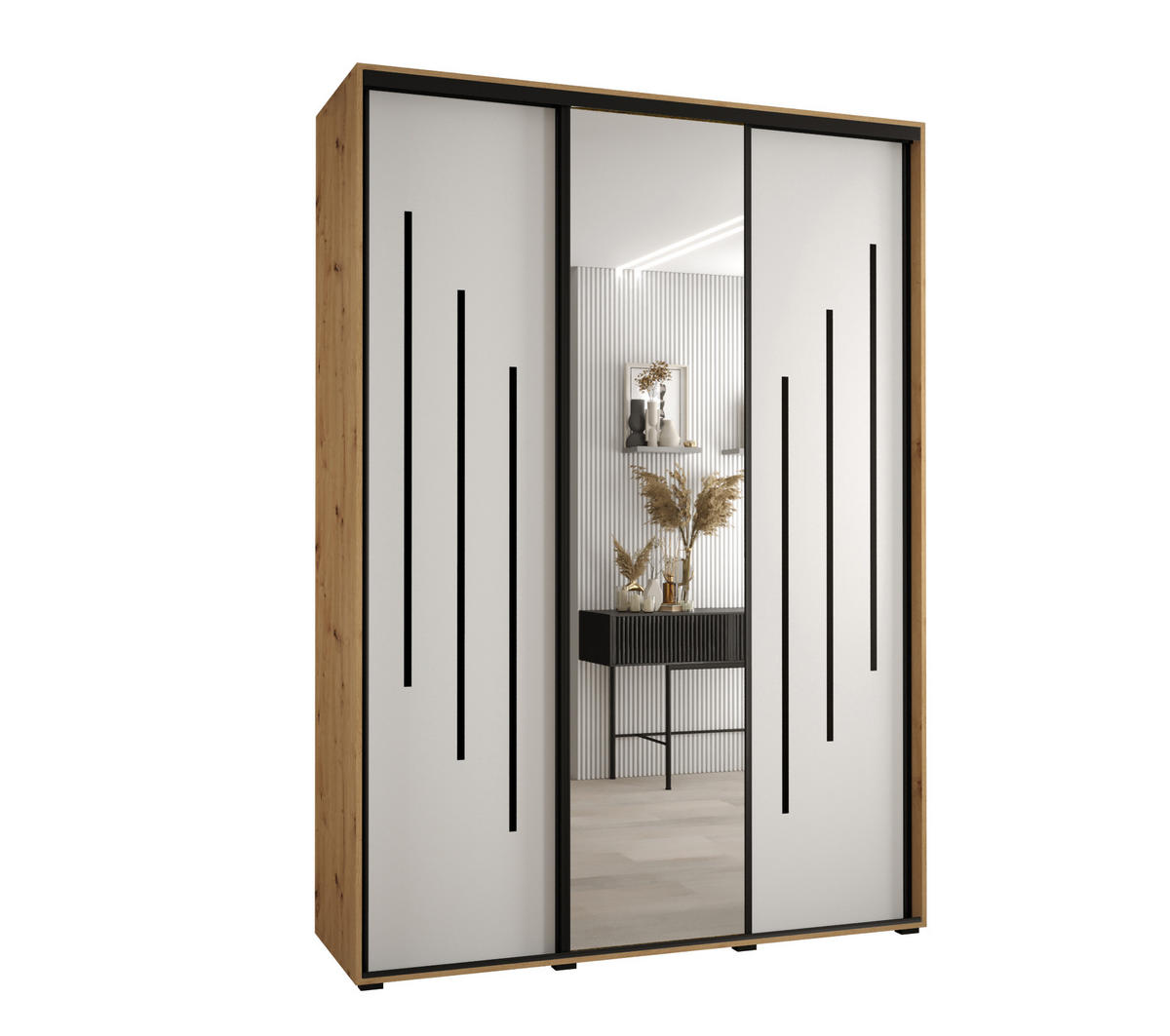 SCHWEBETÜRENSCHRANK 235,2/180/60 3-türig - Schwarz/Weiß, Holz/Metall (180/235/60cm) - Abiks Möbel