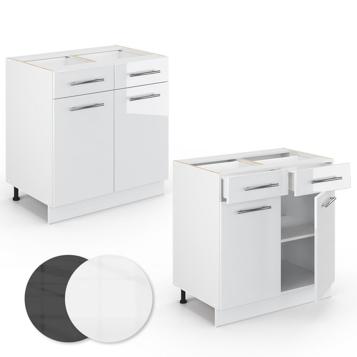 KÜCHENUNTERSCHRANK Fame-Line Weiß Hochglanz 80 cm, AP Anthrazit - Weiß Hochglanz/Weiß, Holzwerkstoff (80/82/60cm) - Vicco