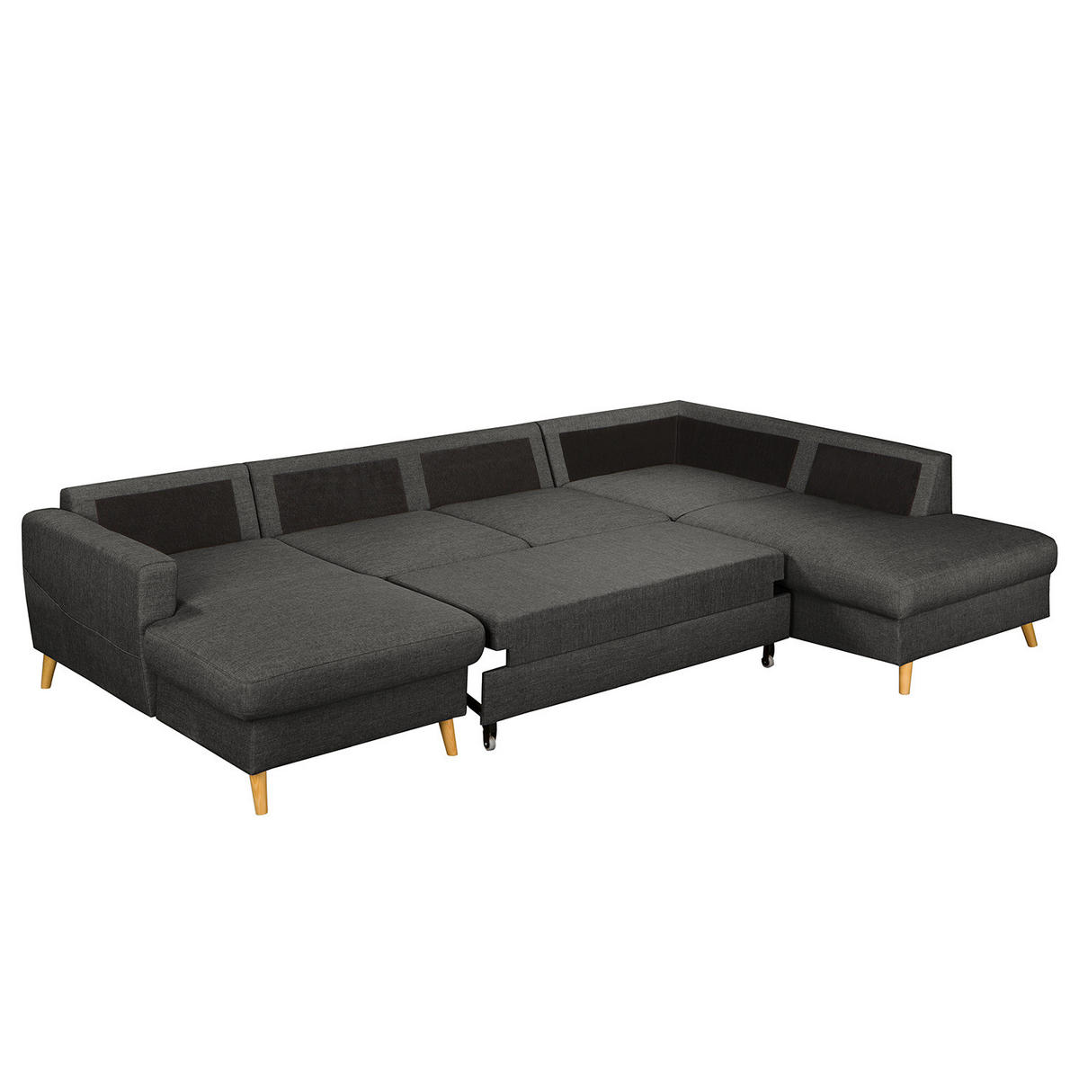 WOHNLANDSCHAFT mit Longchair - Dunkelgrau/Schwarz, Textil (290/90/200cm) - home24