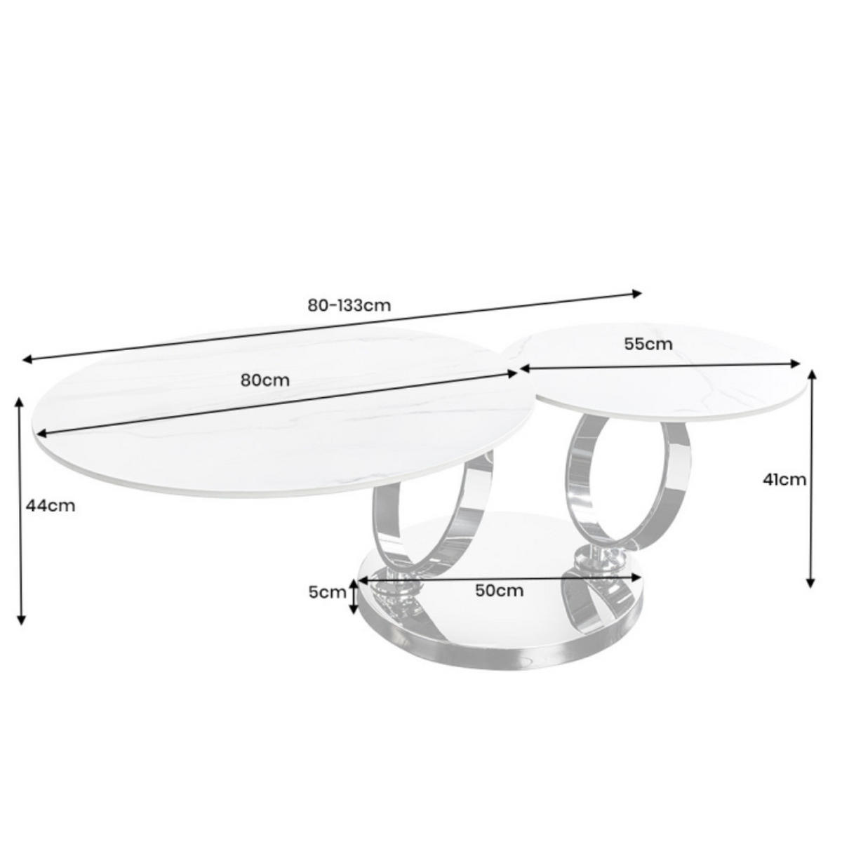 COUCHTISCH DANCING RINGS Marmor rund Silber|Weiß 80cm - Silberfarben/Braun, Keramik/Metall (80/80/44cm) - riess-ambiente