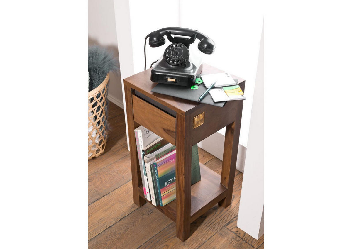 BEISTELLTISCH Sheesham 30x30x60 noble unique lackiert SYDNEY #134 - Braun, Holz (30/30/60cm) - Massivmoebel24