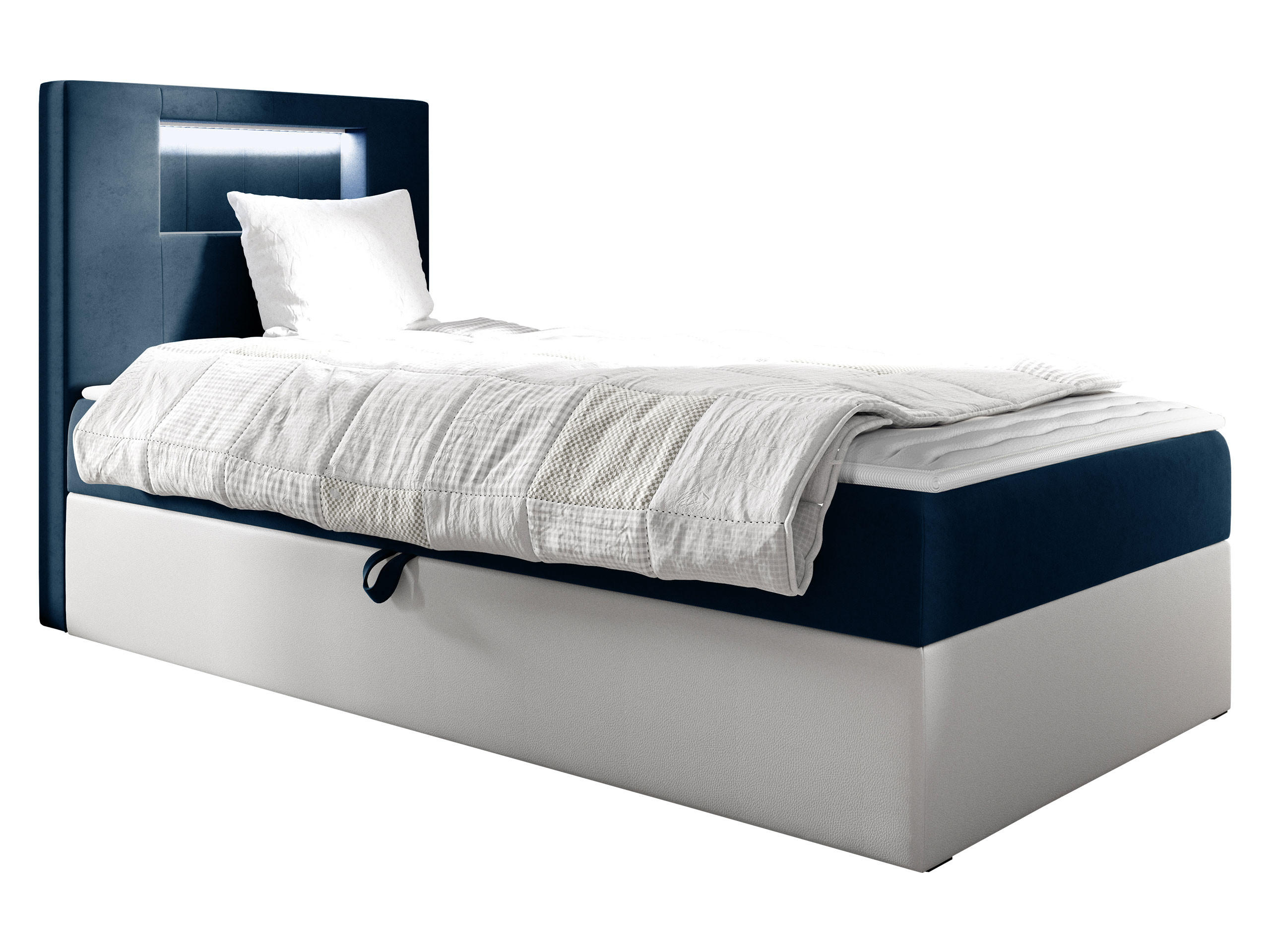 BOXBETT Gold Junior 1, Seite zum Öffnen des Bettkastens: Links - Blau/Weiß, Holz (100/200cm) - MIRJAN24