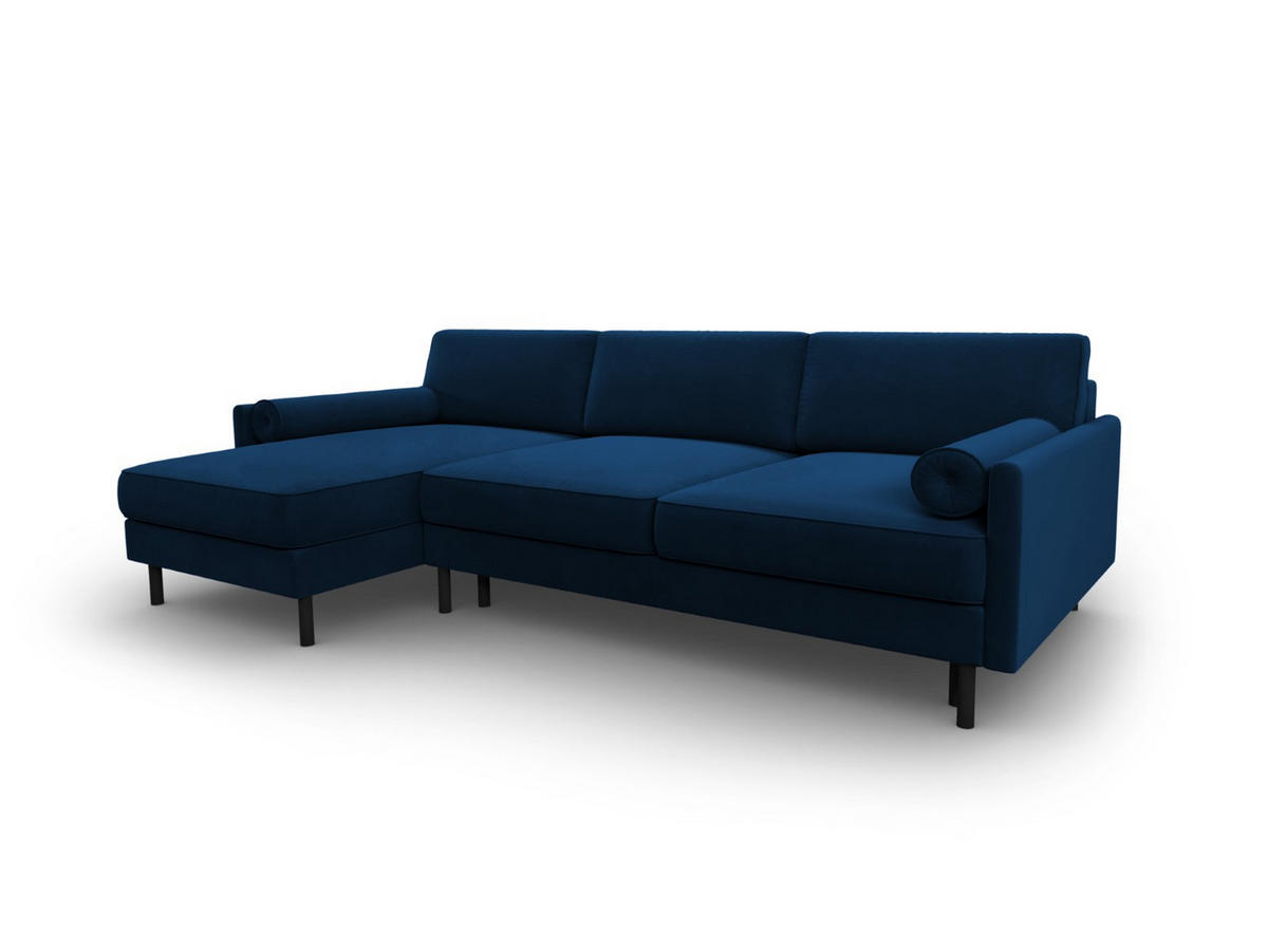 AUSKLAPPBARES-ECKSOFA links mit Container Scott aus Samt königsblau 5 Sitzplätze - Blau, Textil (142/212cm) - Micadoni