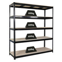 SCHWERLASTREGAL Bison 200x200x60 cm 5 Spanplatten-Ebenen 16mm Fachlast 600 kg Schwarz - Schwarz, Metall (200/200/60cm) - PROREGAL