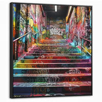 LEINWAND Bilder mit Rahmen - Treppe - Graffiti - Farben - Kunst - 90x90 - Multicolor, Textil (90/90cm) - MuchoWow