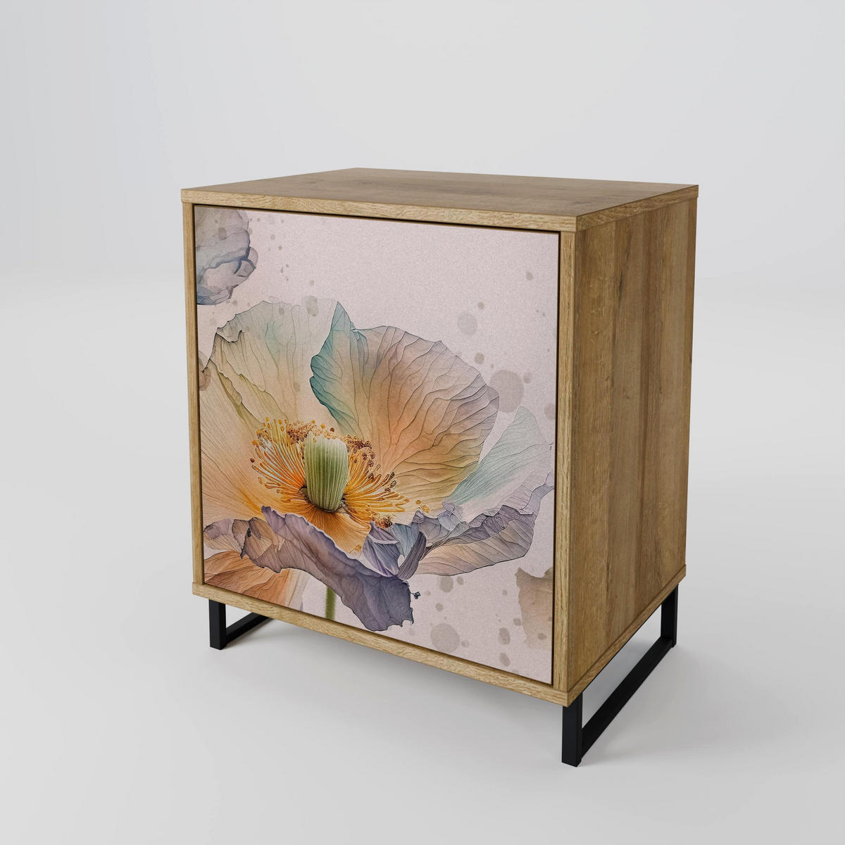 SIDEBOARD SOFTEN POPPY, Eichefarben, 57,5x42x75,5 cm, Goldfarbene Metallfüße - Eichefarben/Goldfarben, Holzwerkstoff/Metall (57.5/75.5/42cm) - SpaceRebels