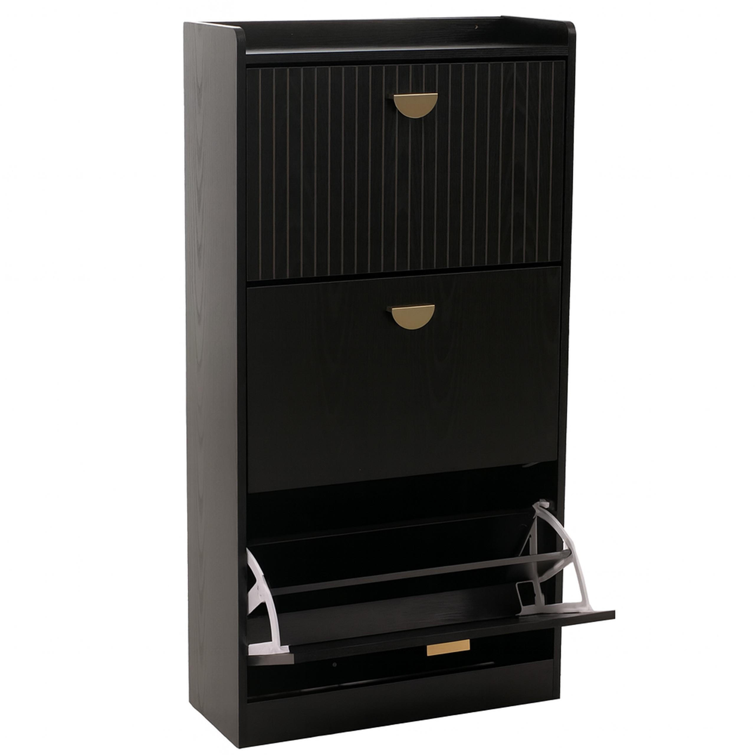 SCHUHSCHRANK 3 KLAPPEN Schwarz - Schwarz, Holzwerkstoff (60/117/24cm) - Jamb