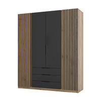 KLEIDERSCHRANK Nehir Korpus Eiche Evoke, Front Schwarz/Eiche Evoke 200 cm - 4T3S Modern mit Schubladen und 2 Lamellentüren außen - Eichefarben/Schwarz, Holzwerkstoff/Kunststoff (200/239/61.9cm) - AX Living