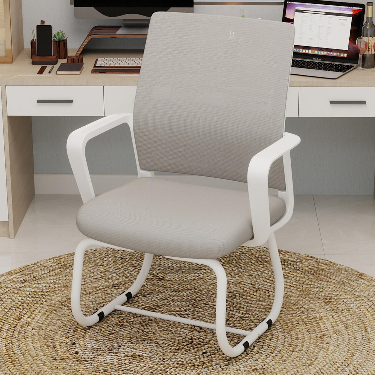 BÜROSTUHL Netz Grau & Weiß - Weiß/Grau, Textil/Metall (59/90/55cm) - WISHDOR