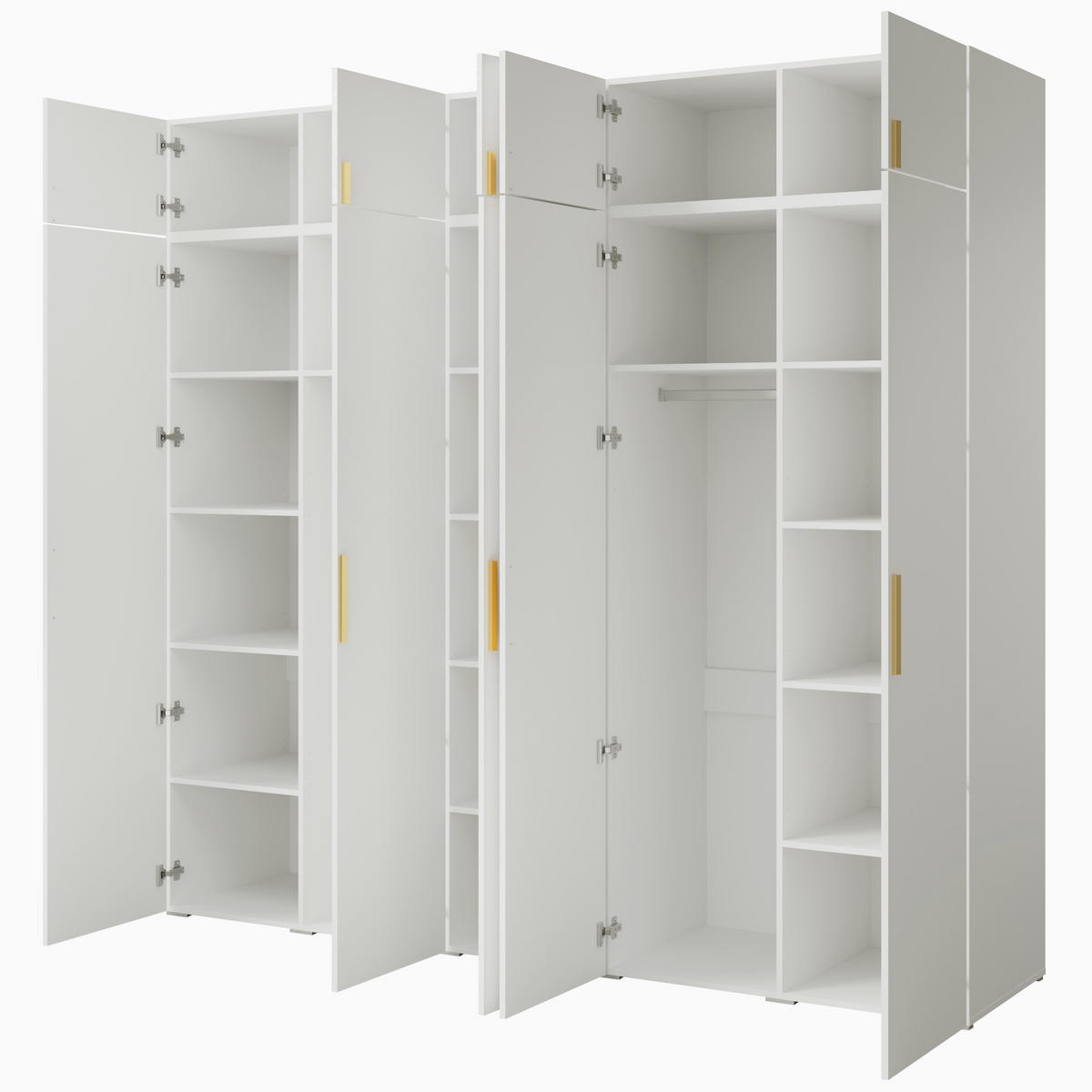 DREHTÜRENSCHRANK mit Aufsatz Napoli 5D 250 Weiß (schwarzer oder goldener Griff) - Silberfarben/Schwarz, Holzwerkstoff/Kunststoff (250/35/60cm) - mzm24