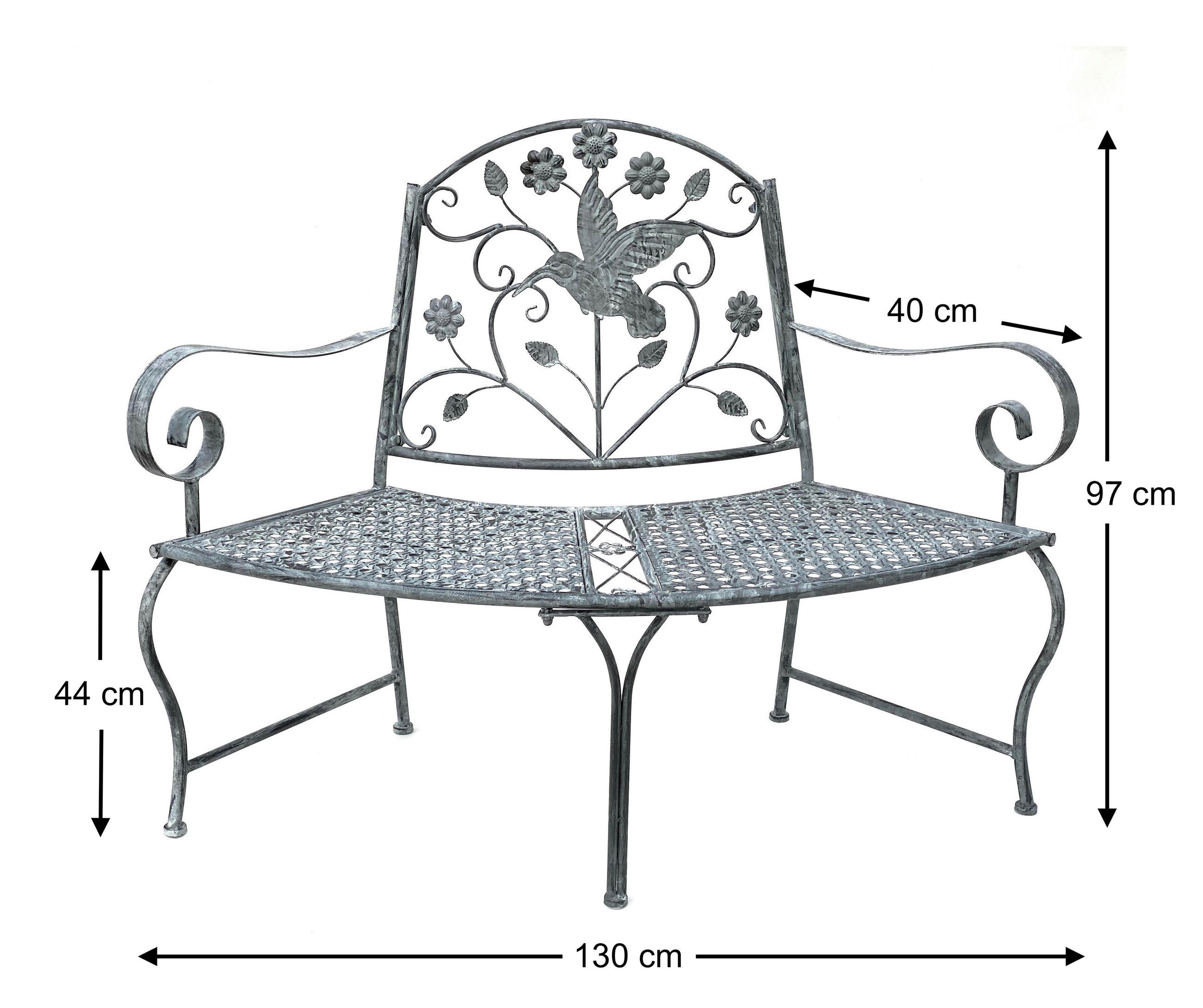 SITZBANK Halbrund Metall Grau 130 cm 96013 - Grau, Metall (130/97/50cm) - DanDiBo