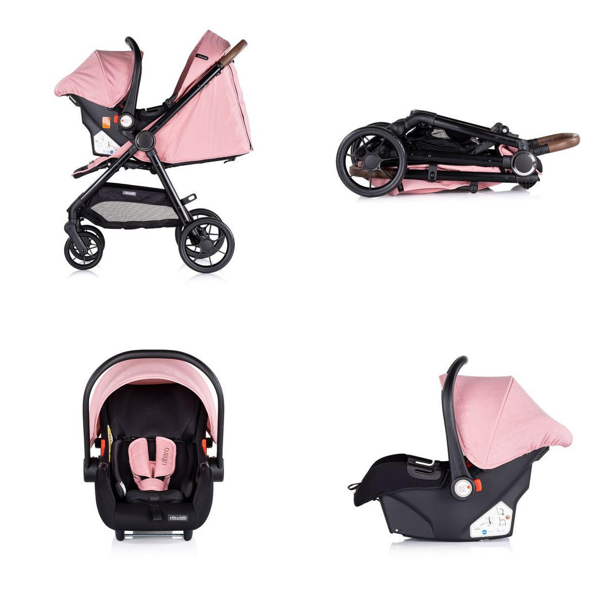 KOMBIKINDERWAGEN Ultera 3 in 1 rosa Babyschale Fußabdeckung klappbar Korb - Rosa, Metall (75/56/102cm) - Chipolino