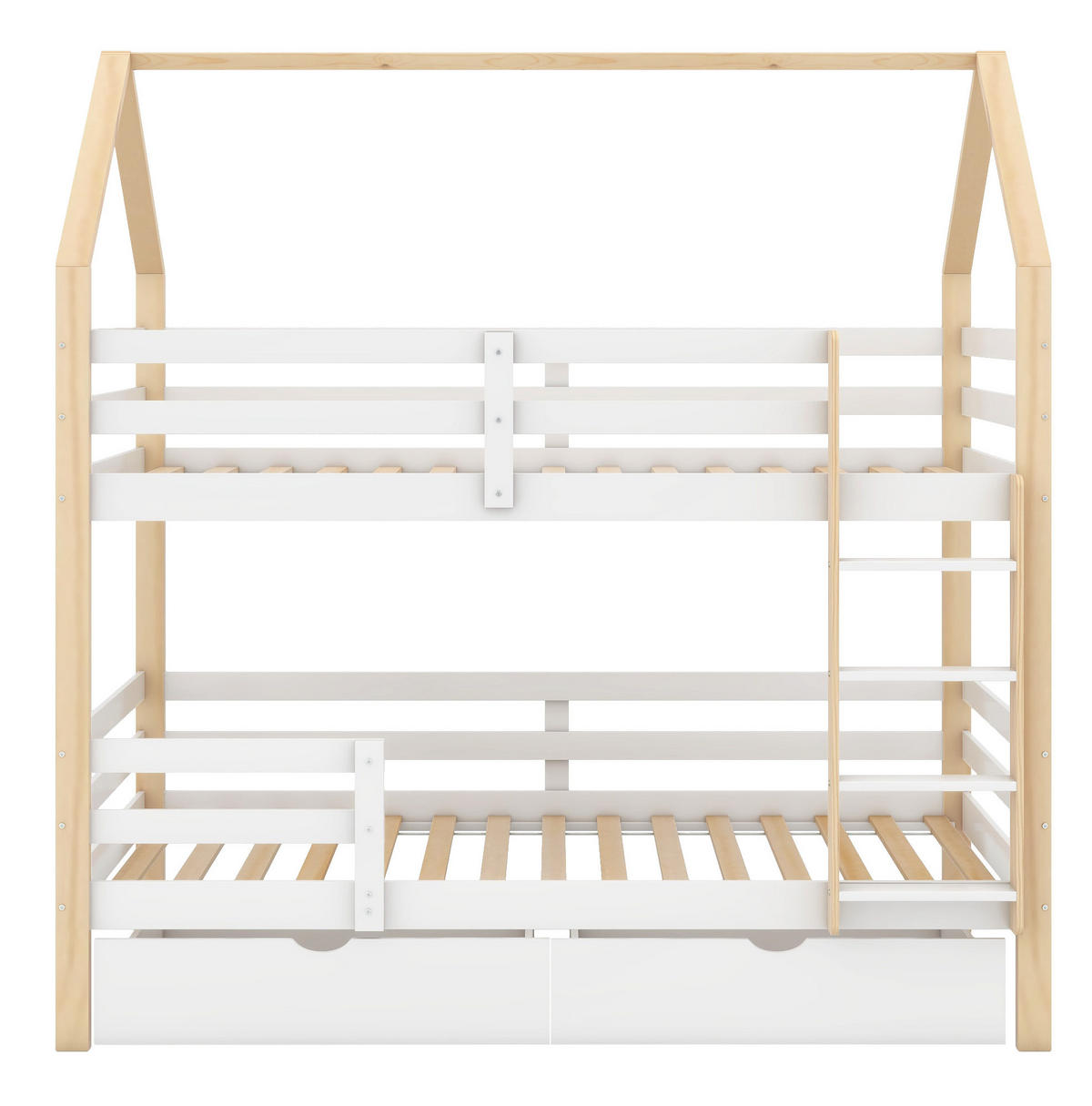 KINDERBETT 90/200 cm in Hausform aus Kiefernholz mit Schubladen - Weiß, Holz (90/200cm) - BEAOK