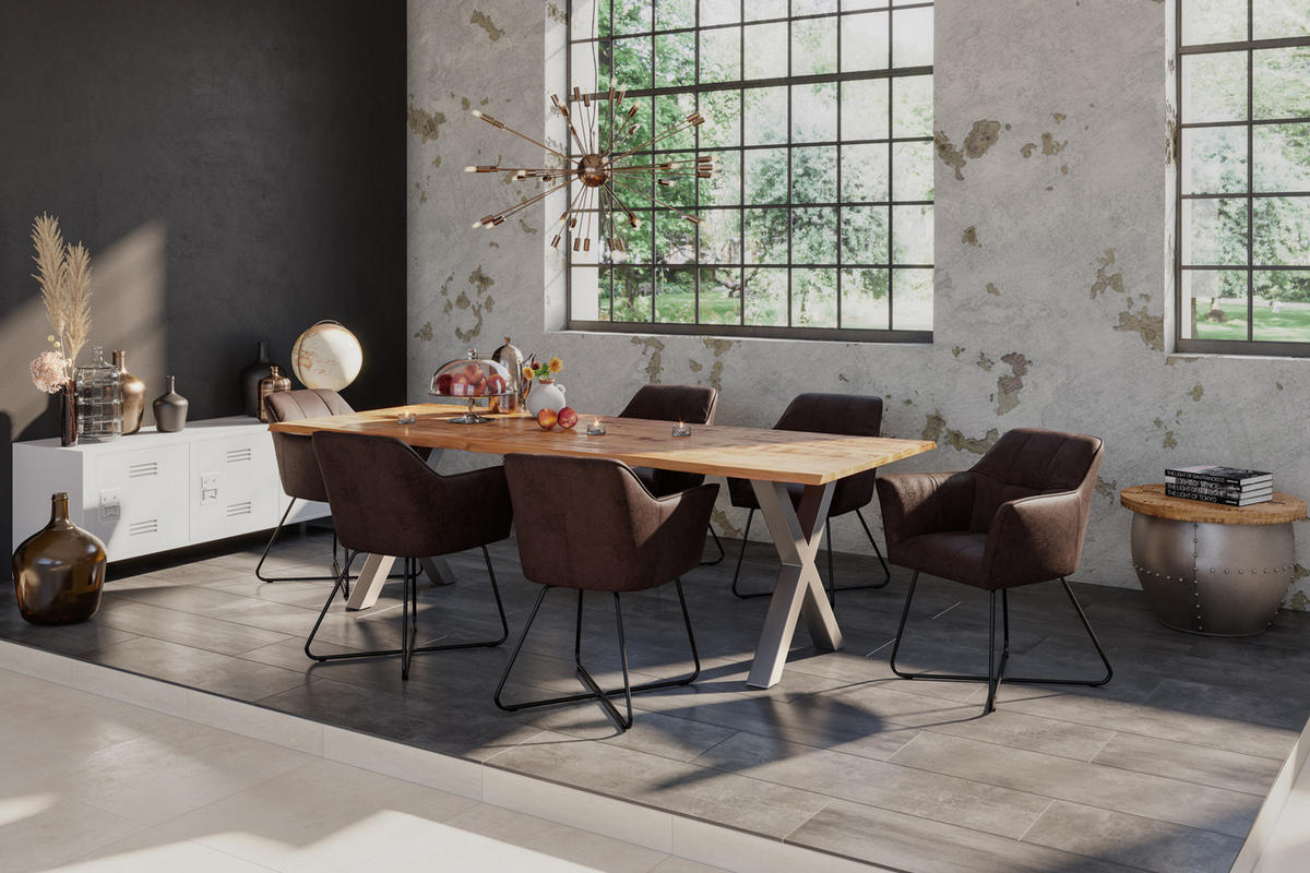 ESSTISCH DORA X - Beige/Silberfarben, Holz/Metall (100/200/77cm) - SAM