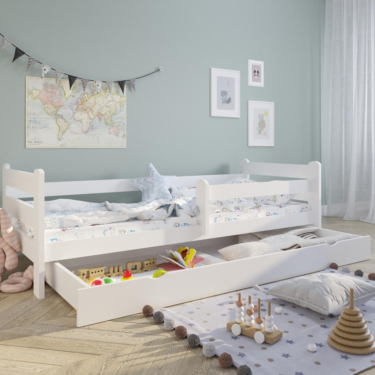 KINDERBETT 90x200 cm mit Schublade in weiß - Weiß, Holz (90/200cm) - Kids Collective