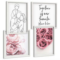 BILDER SET 4er Set - 50x50 cm & 40x60 cm Weißer Rahmen - Rosensträuße als Familienzeichnung - Weiß, Kunststoff (50/50cm) - TULUP