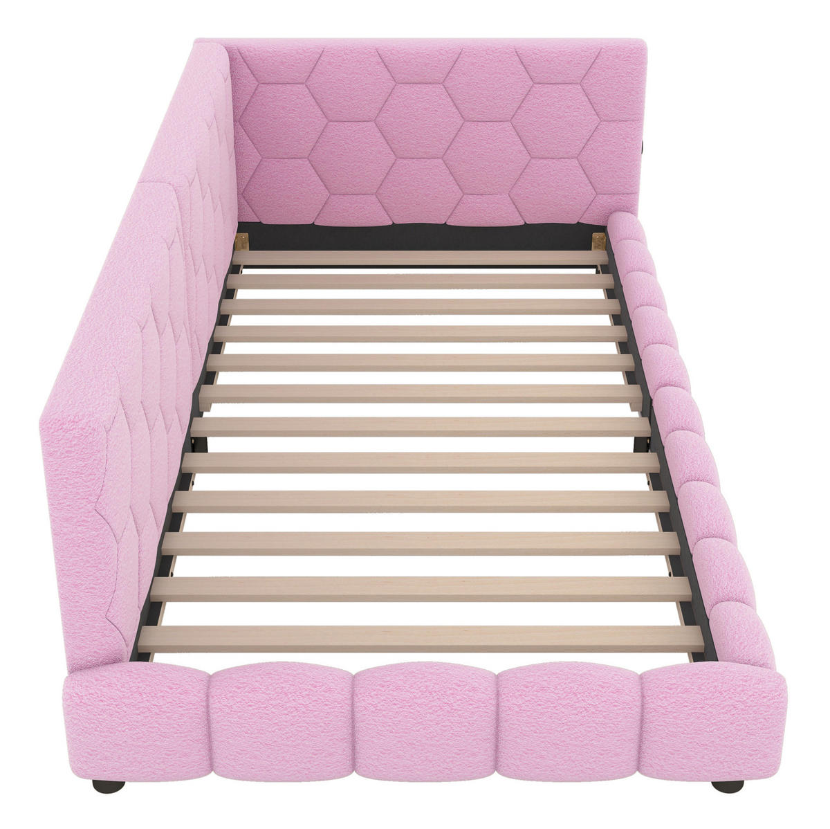 BETT 90/200 cm Rosa aus Vliesimitat und MDF mit LED-Beleuchtung - Rosa, Textil (90/200cm) - OKMYHOME