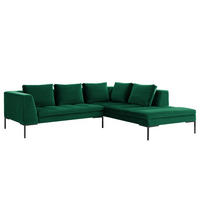 ECKSOFA mit Ottomane - Dunkelgrün/Schwarz, Textil/Metall (255/230cm) - home24