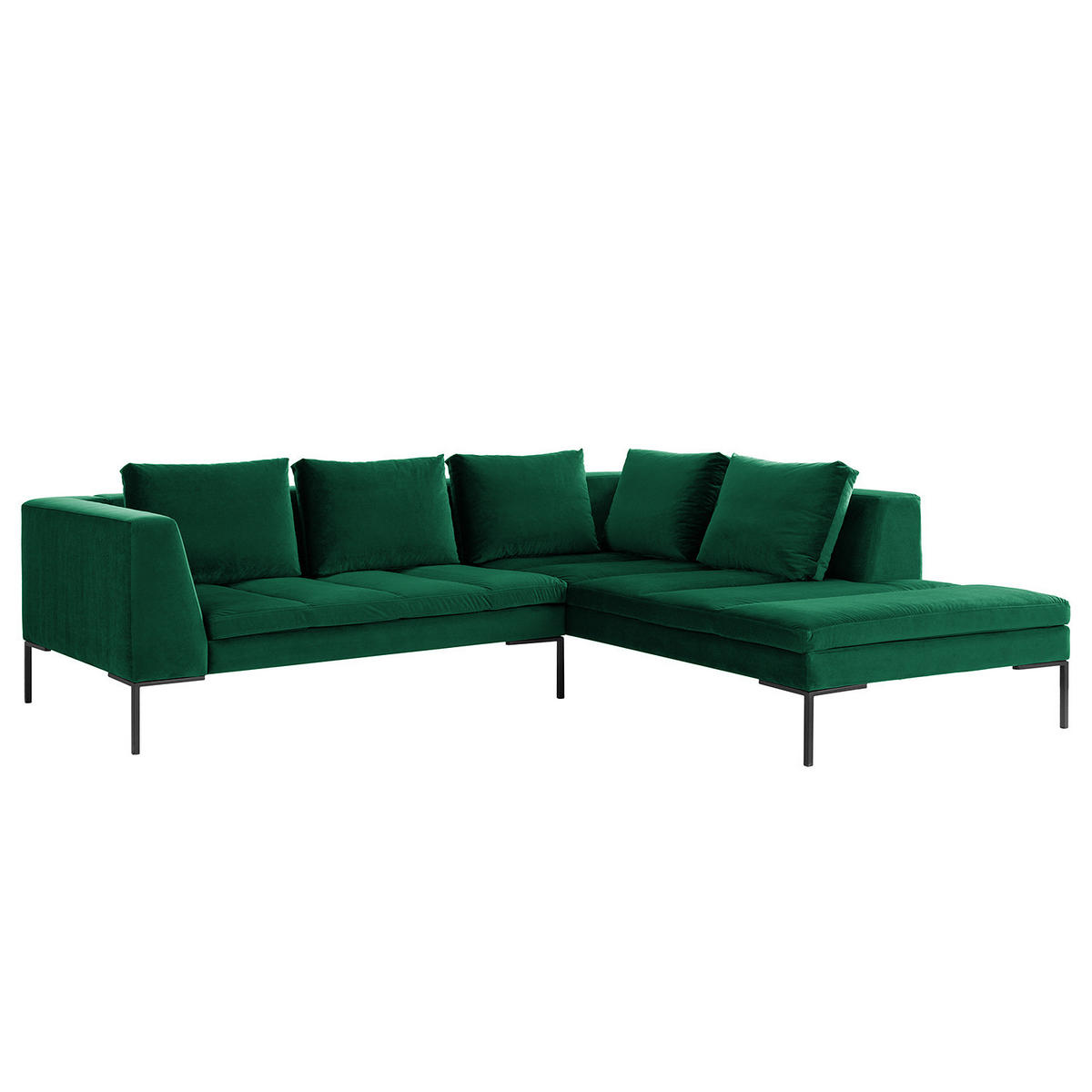ECKSOFA mit Ottomane - Dunkelgrün/Schwarz, Textil/Metall (255/230cm) - home24