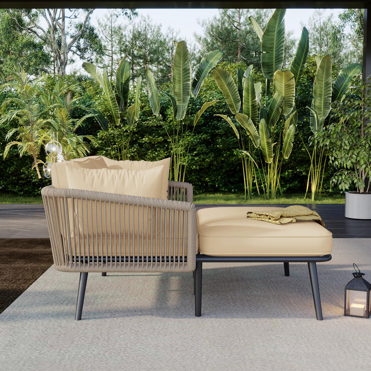 SONNENLIEGE Khaki 2 Kissen Abnehmbar & Waschbar - Hellbraun, Textil (44/44/82.5cm) - FLIEKS